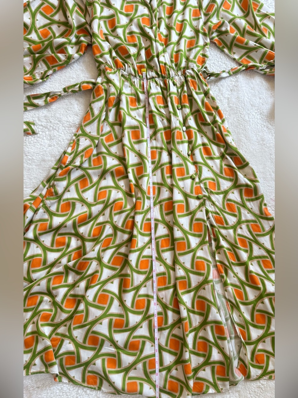 Reserved Green and Orange Geometric Midi Dress - Picture 6 of 9